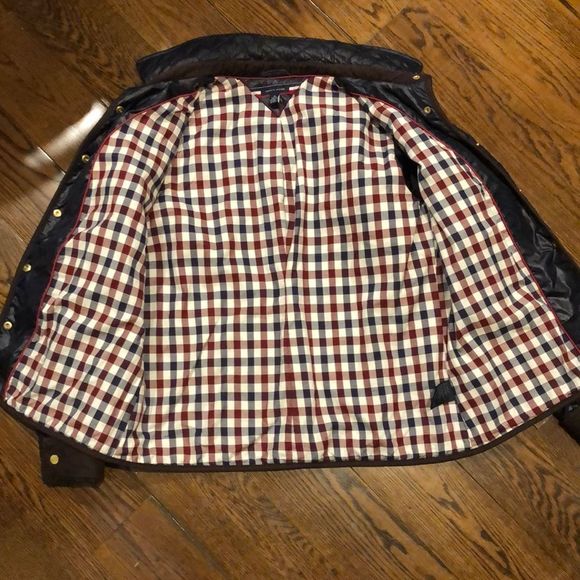 TOMMY HILFIGER Navy Quilted Jacket with Brown Corduroy Collar & Cuffs Sz XL - Picture 8 of 12